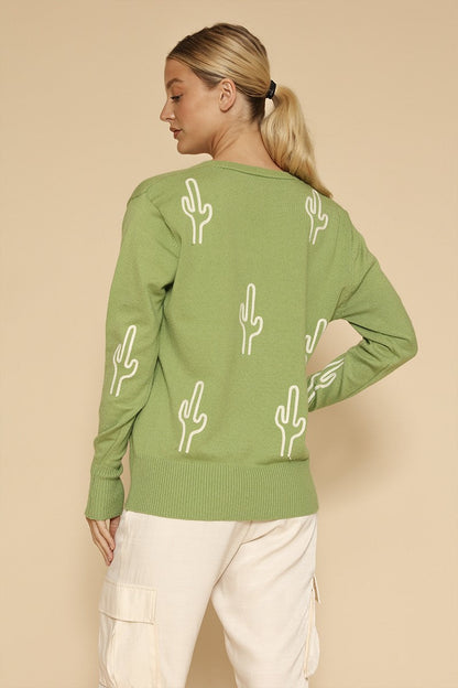 Cactus Knit Button Front Cardigan