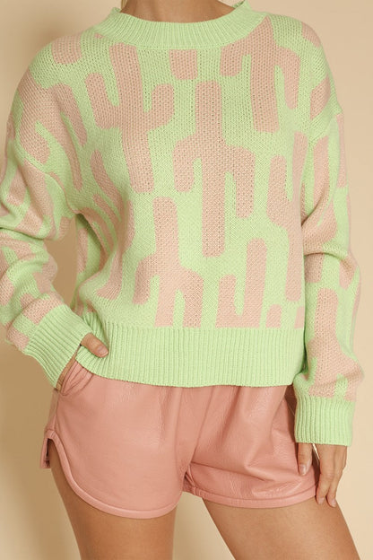 Cropped Cactus Knit Sweater