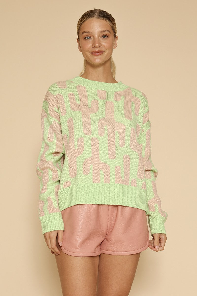 Cropped Cactus Knit Sweater