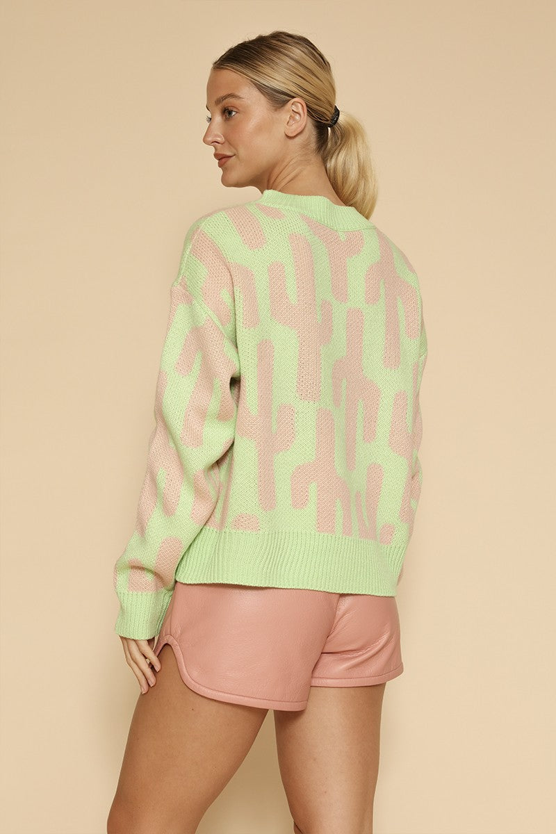 Cropped Cactus Knit Sweater