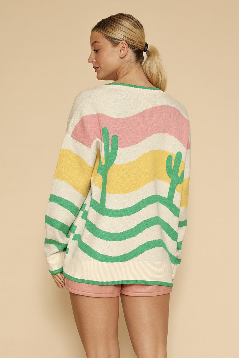 Wavy Stripe Cactus Knit Cardigan