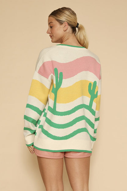 Wavy Stripe Cactus Knit Cardigan