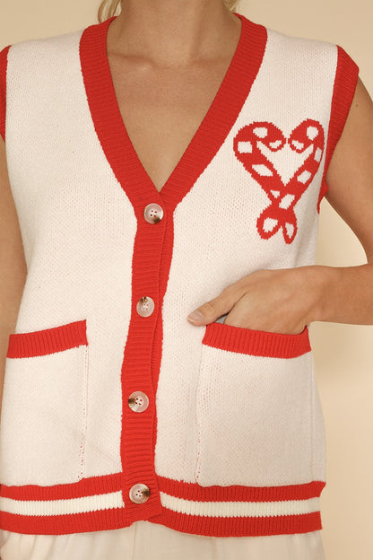 Candy Cane Knit Button Front Vest