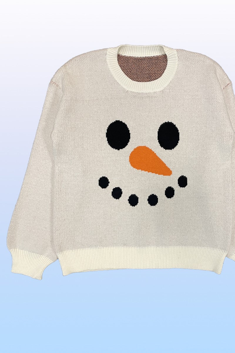 Snowman Face Knit Holiday Sweater