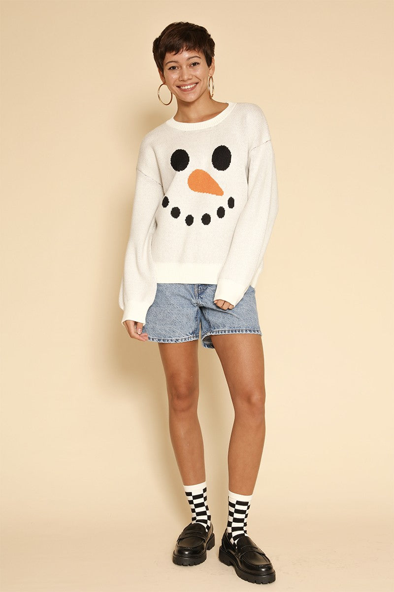 Snowman Face Knit Holiday Sweater