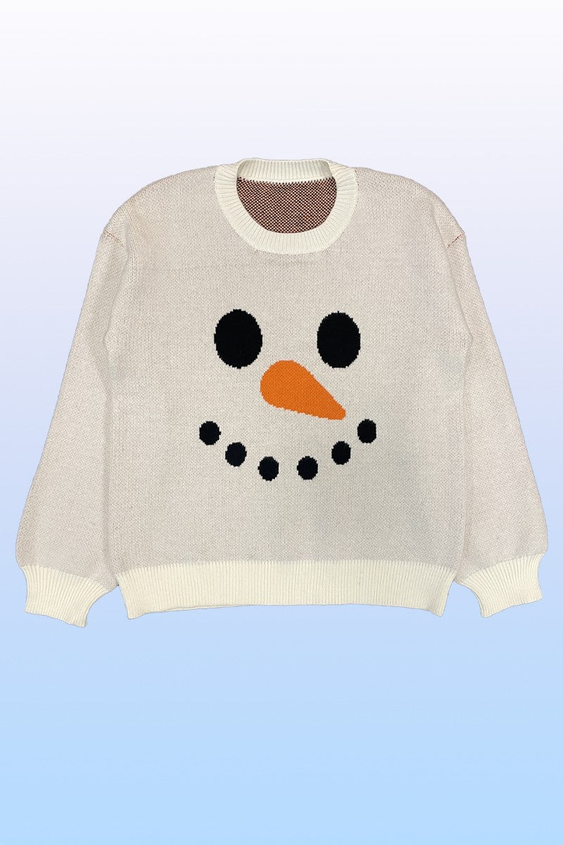 Snowman Face Knit Holiday Sweater