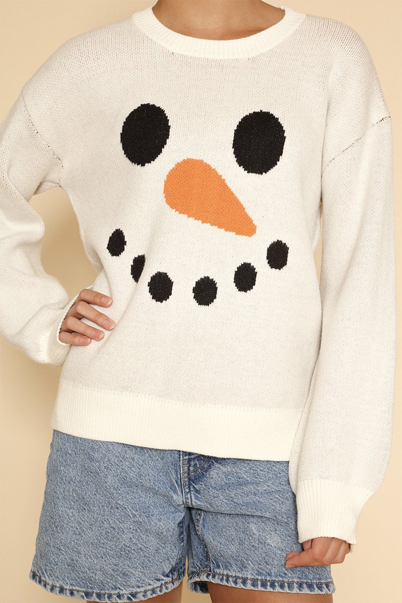 Snowman Face Knit Holiday Sweater