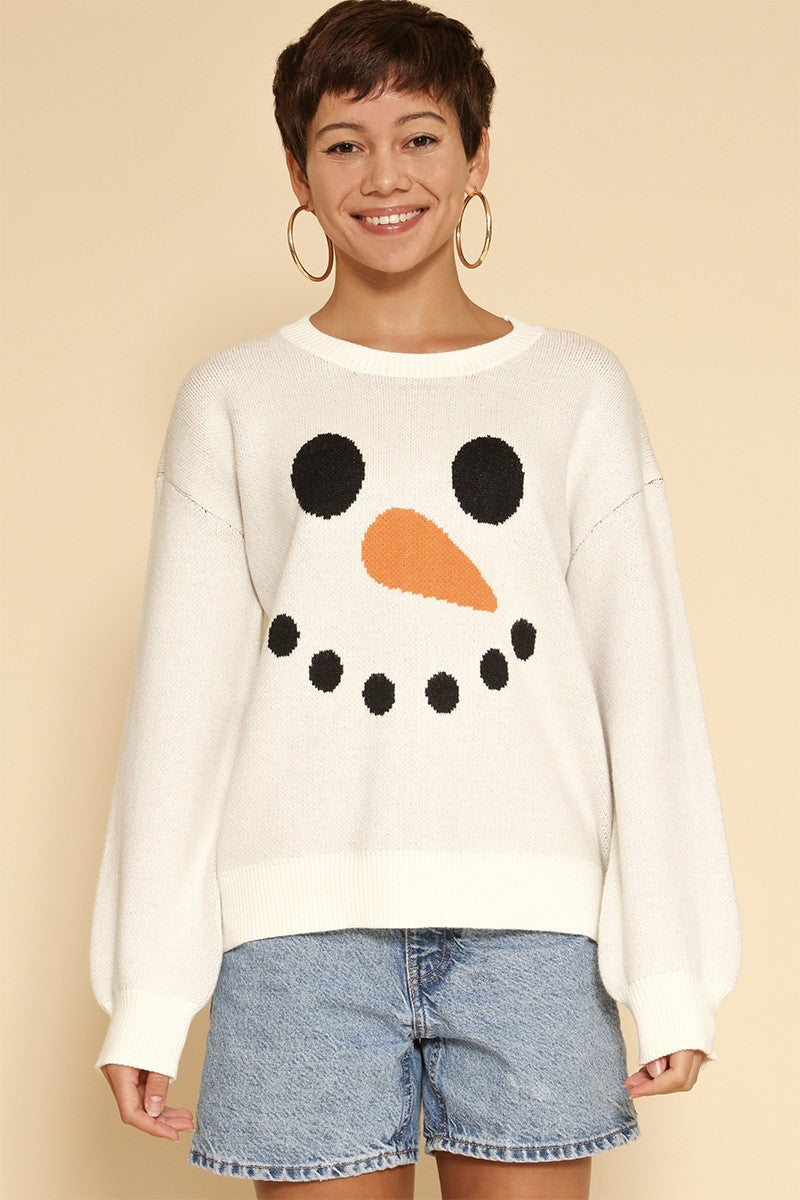 Snowman Face Knit Holiday Sweater