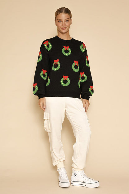All Over Wreath Holiday Knit Sweater