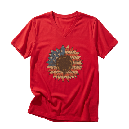 Floral Stars and Stripes - Short Sleeve V-Neck Tee