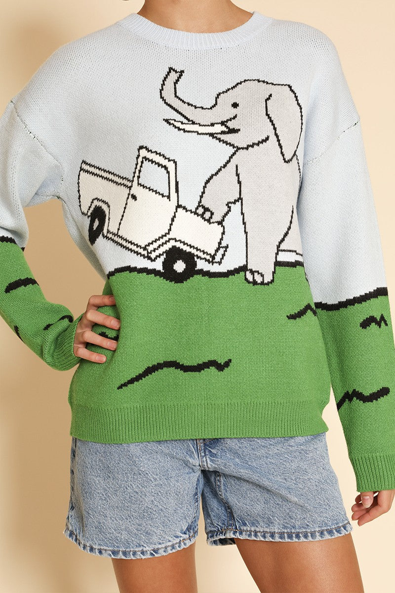 Elephant Safari Knit Sweater