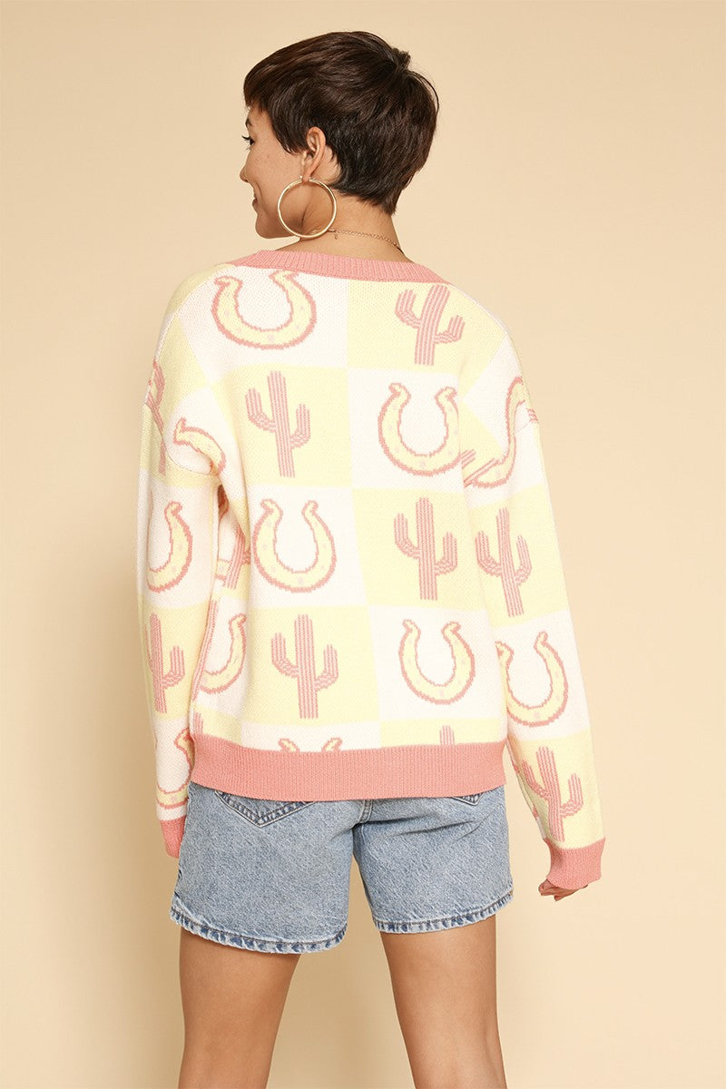 Tiled Cactus Horseshoe Knit Cardigan