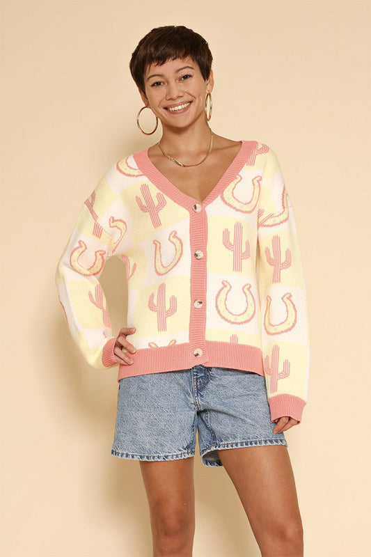 Tiled Cactus Horseshoe Knit Cardigan