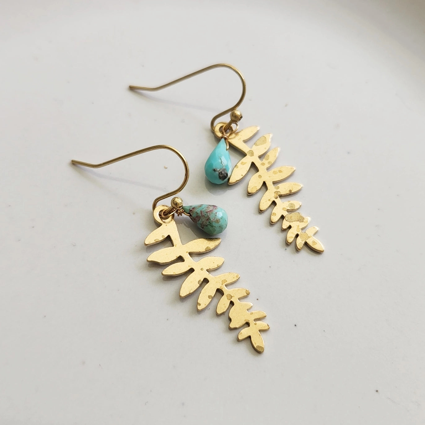 Turquoise Droplet and Whimsical Leaf Dangle Easter Earrings