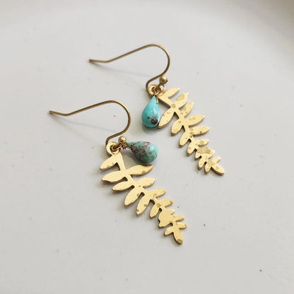 Turquoise Droplet and Whimsical Leaf Dangle Easter Earrings