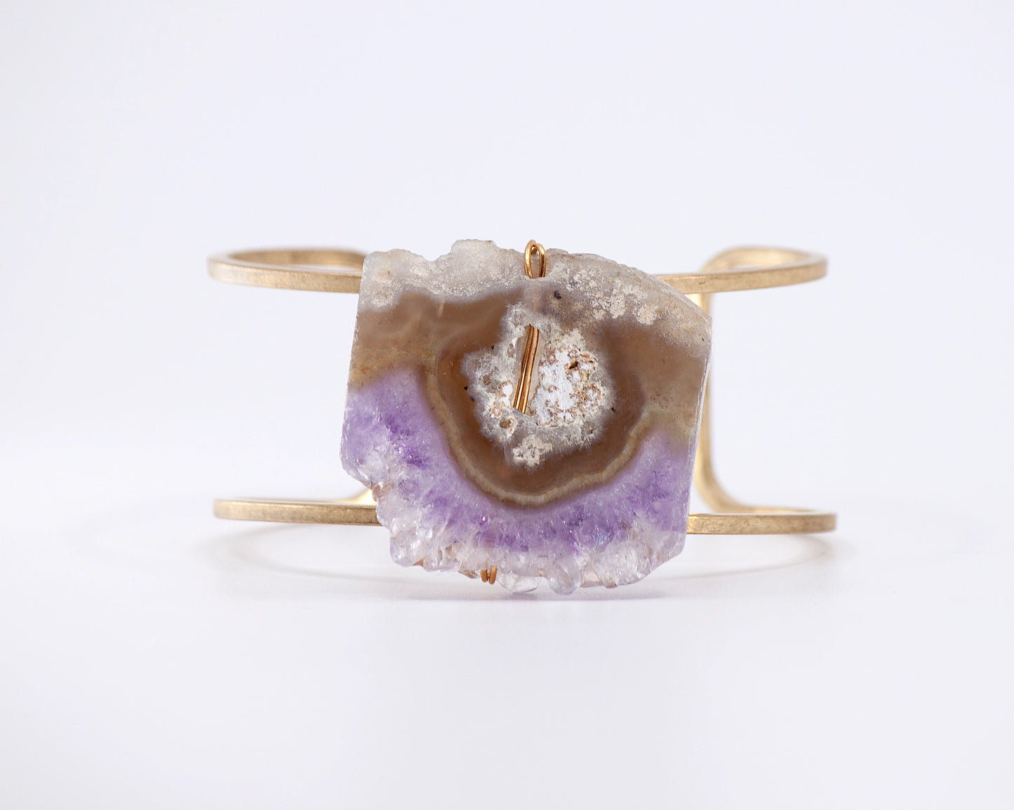 Natural Amethyst Druzy and Brass Wire Wrapped Cuff Bracelet
