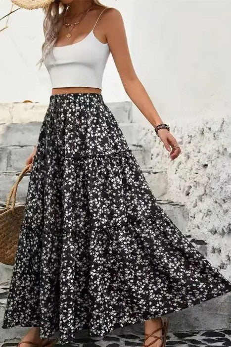 Miss Sparkling Floral Tiered Maxi Skirt