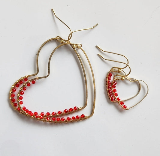 Bright Red Spinel Wrapped Heart Dangle Valentine's Earrings