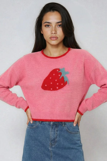 Strawberry Print Knit Sweater