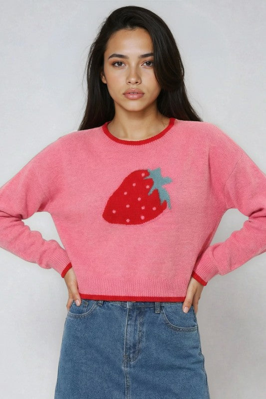 Strawberry Print Knit Sweater