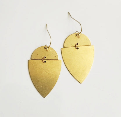 Edgy Chic Brass Geometric Shield Dangle Earrings