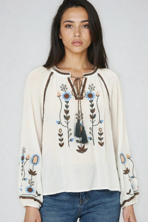 Bohemian Embroidered Floral  Blouse
