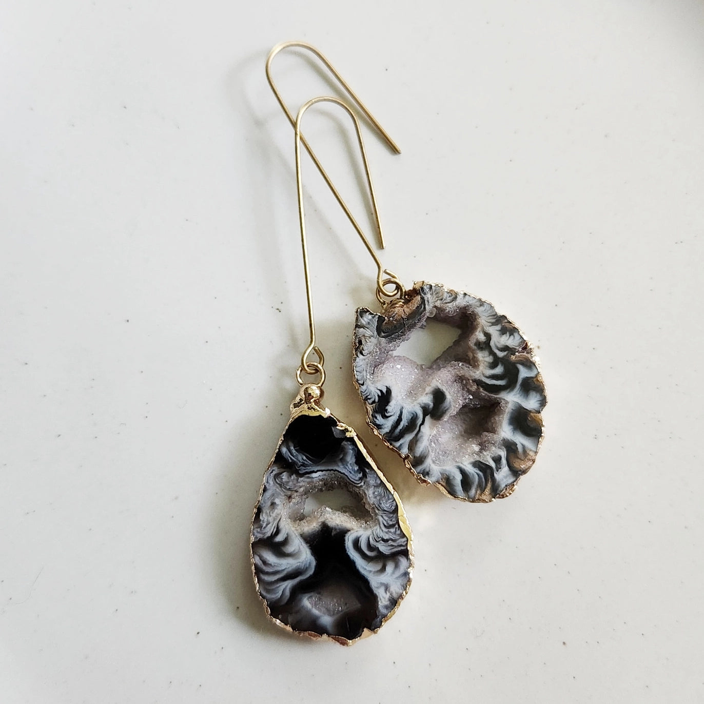 Gold Plated Agate/Druzy Dangle and Drop Earrings