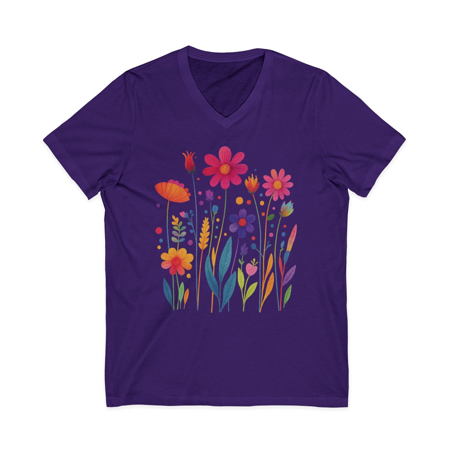 Vibrant Wildflower - Short Sleeve V Neck