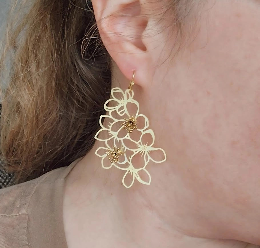 Brass Cherry Blossom/Dogwood Flower Inspired Earrings