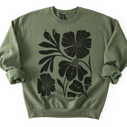 Artistic Boho Floral - Crewneck Fleece Sweatshirt