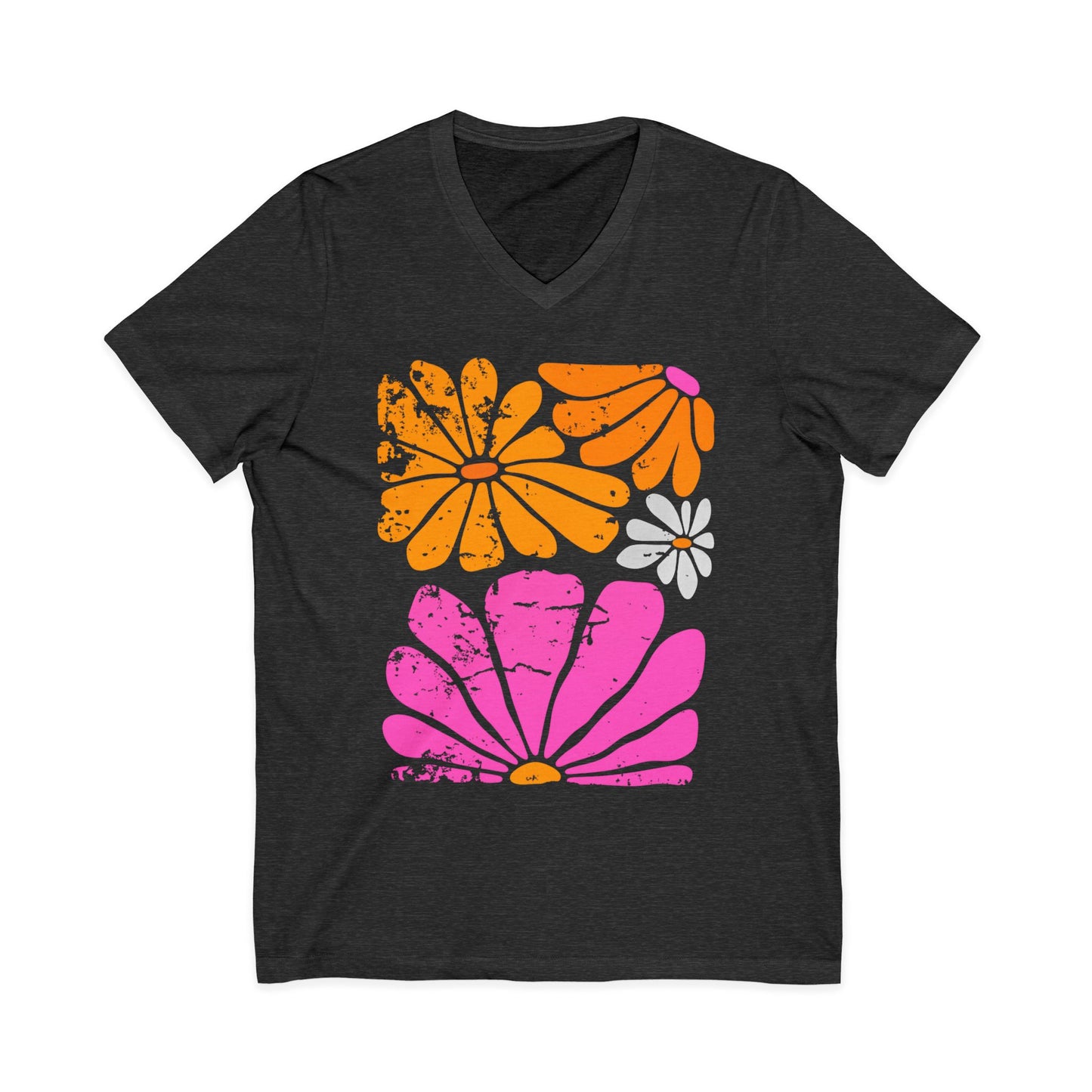 Sunbloom Boho Vintage Floral - Short Sleeve V Neck