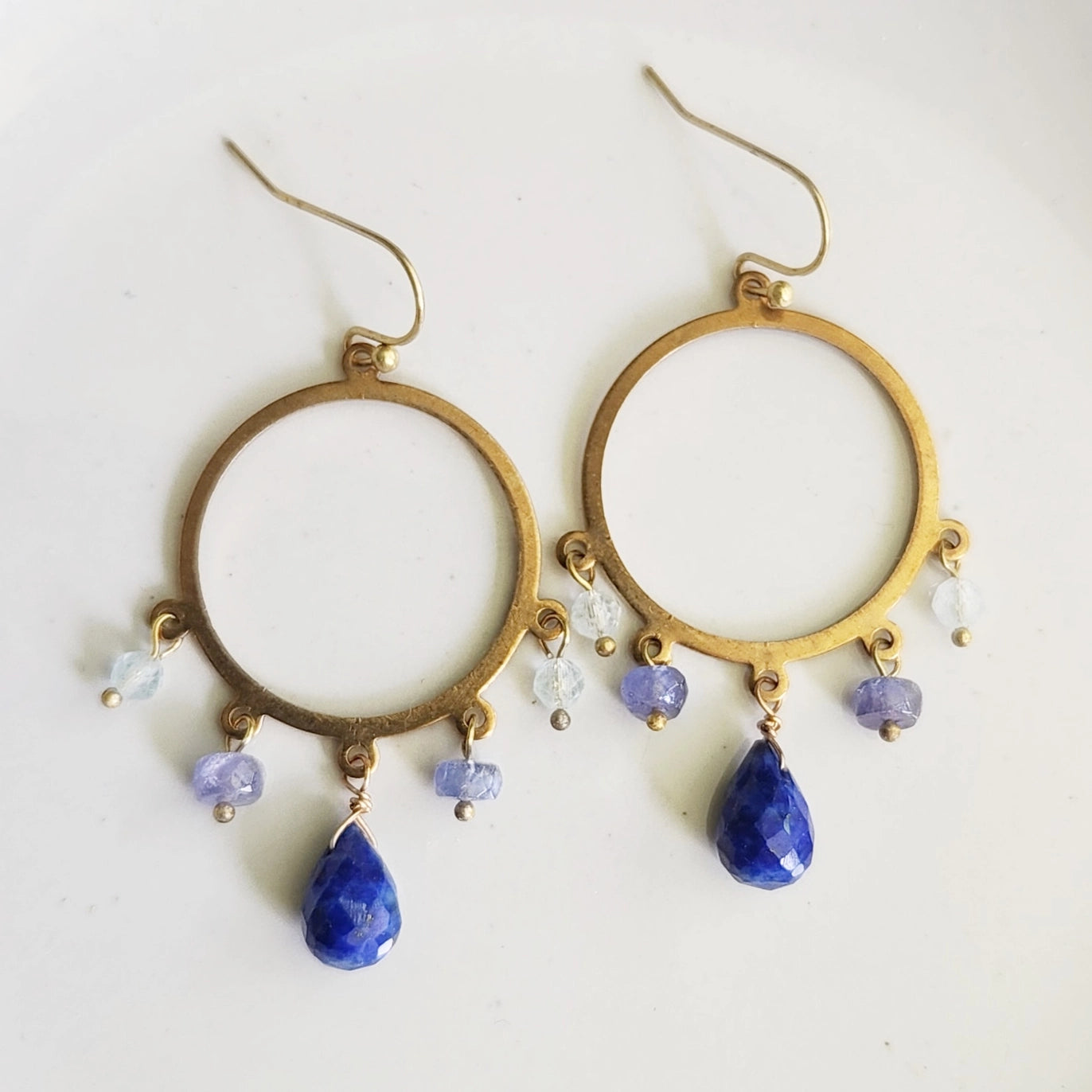 Gemstone and Brass Chandelier Bridal Statement Earrings