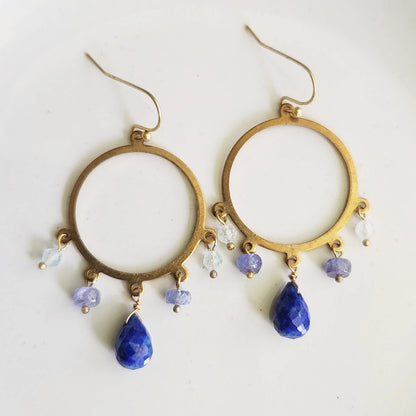 Gemstone and Brass Chandelier Bridal Statement Earrings
