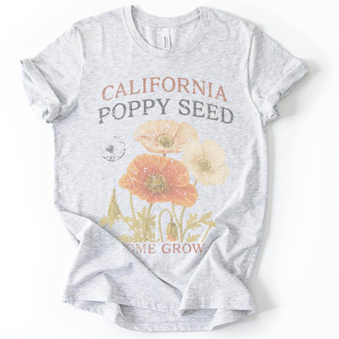 Poppy Seed, Faded Vintage Print - Bella Canvas Super Soft Fitted T Shirt