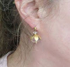 Clear Faceted Quartz and Brass Lotus Bauble Dangle Earrings
