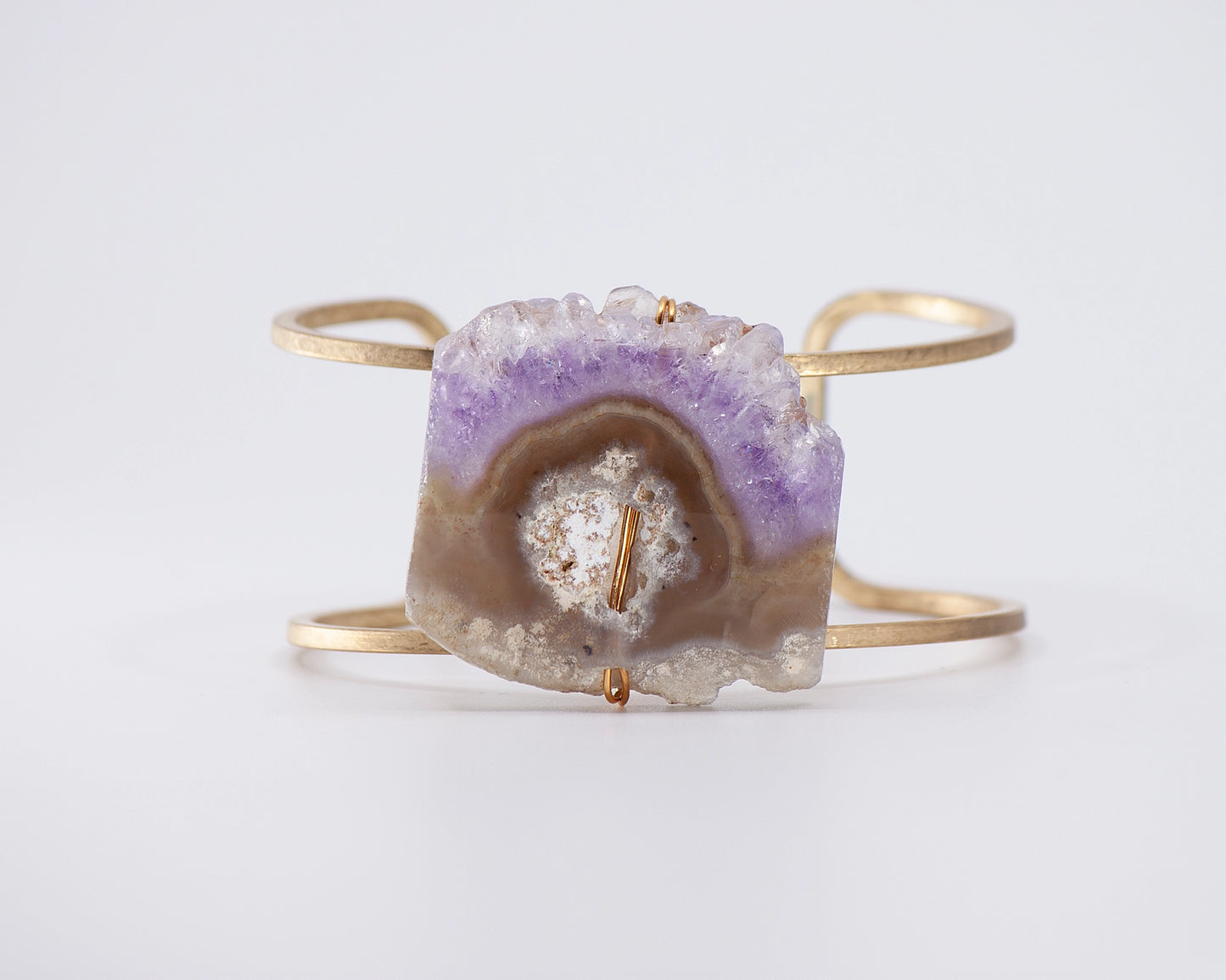 Natural Amethyst Druzy and Brass Wire Wrapped Cuff Bracelet