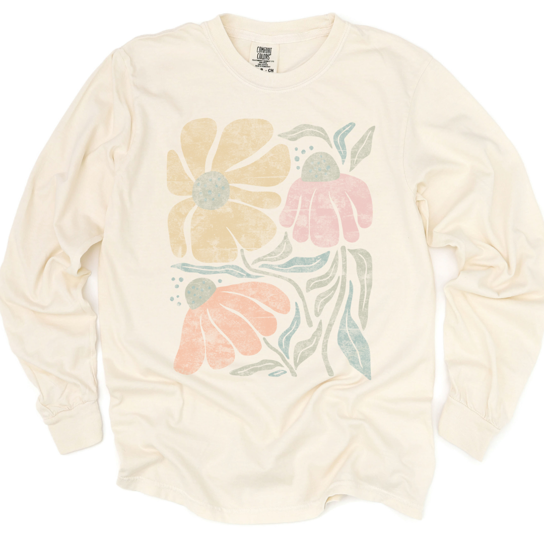 Faded Funky Flower Print - Comfort Colors Premium Long Sleeve T Shirt