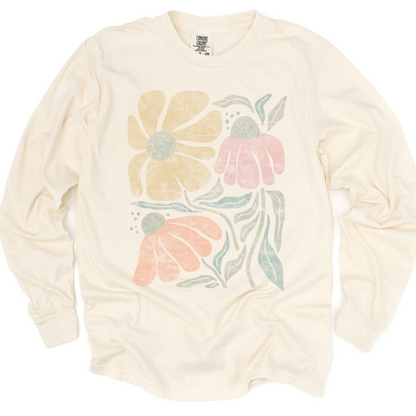 Faded Funky Flower Print - Comfort Colors Premium Long Sleeve T Shirt