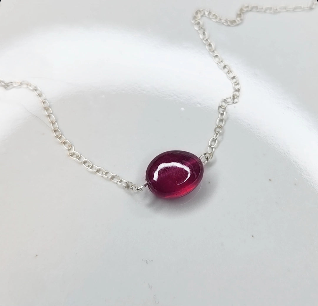 Ruby Pebble Focal Necklace with Sterling Silver & Gold Fill
