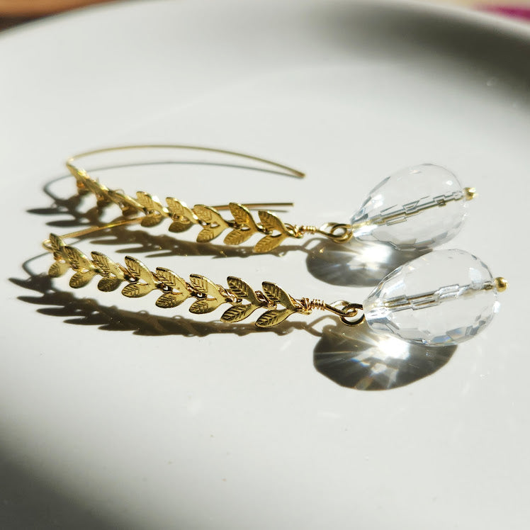Quartz & Chevron Leaf Chain Earrings Worn By Mandy Moore
