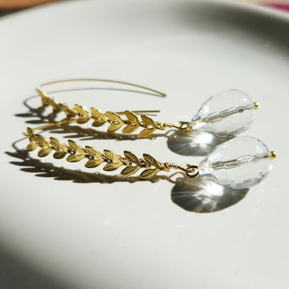 Quartz & Chevron Leaf Chain Earrings Worn By Mandy Moore