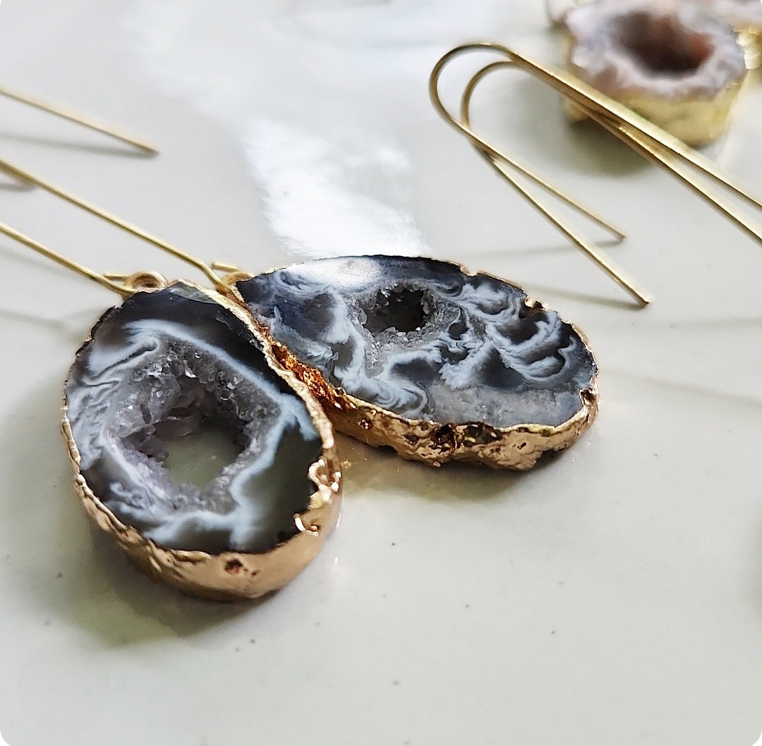 Gold Plated Agate/Druzy Dangle and Drop Earrings