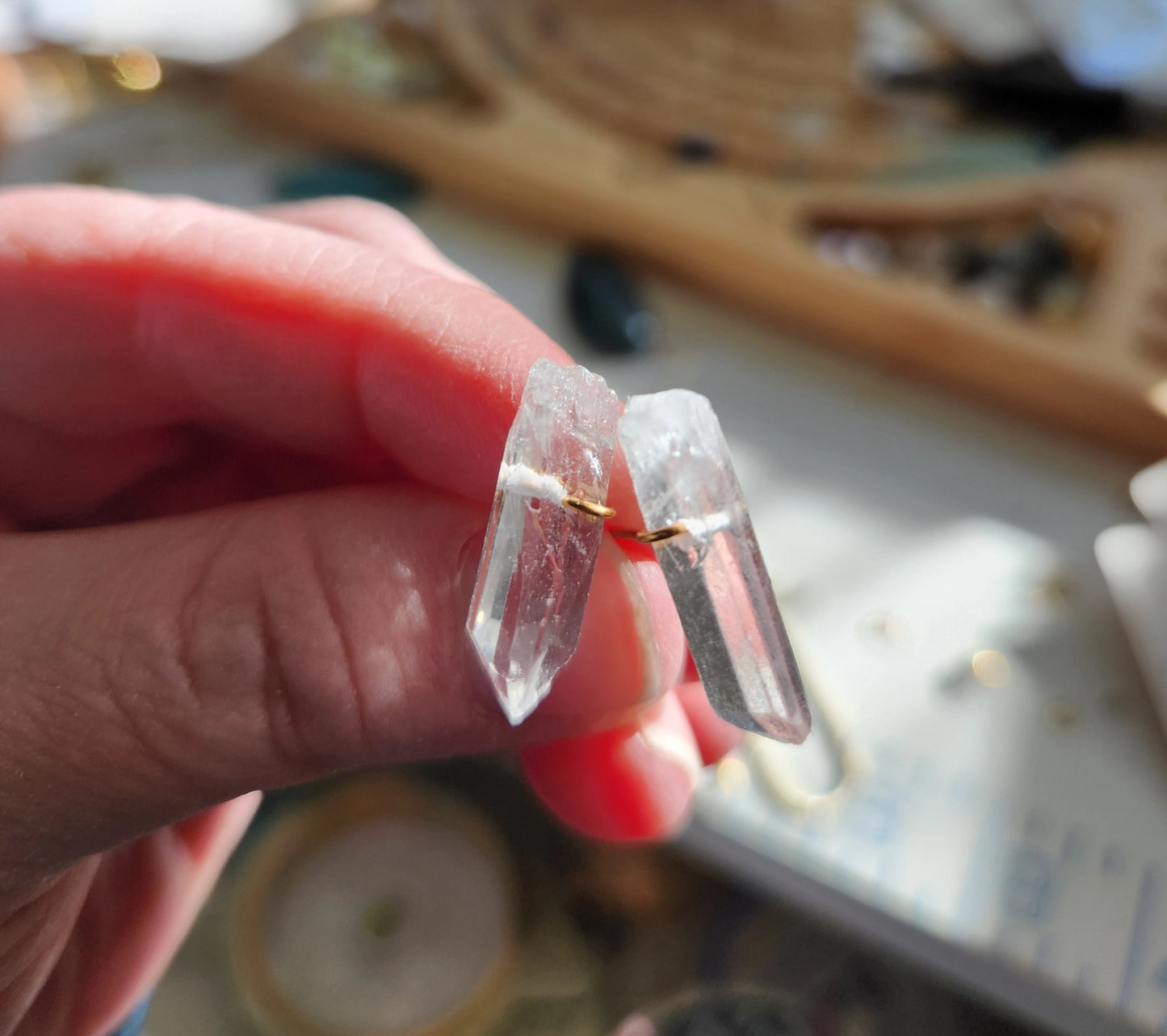Natural Clear Quartz Crystal & Brass Handmade Post Earrings