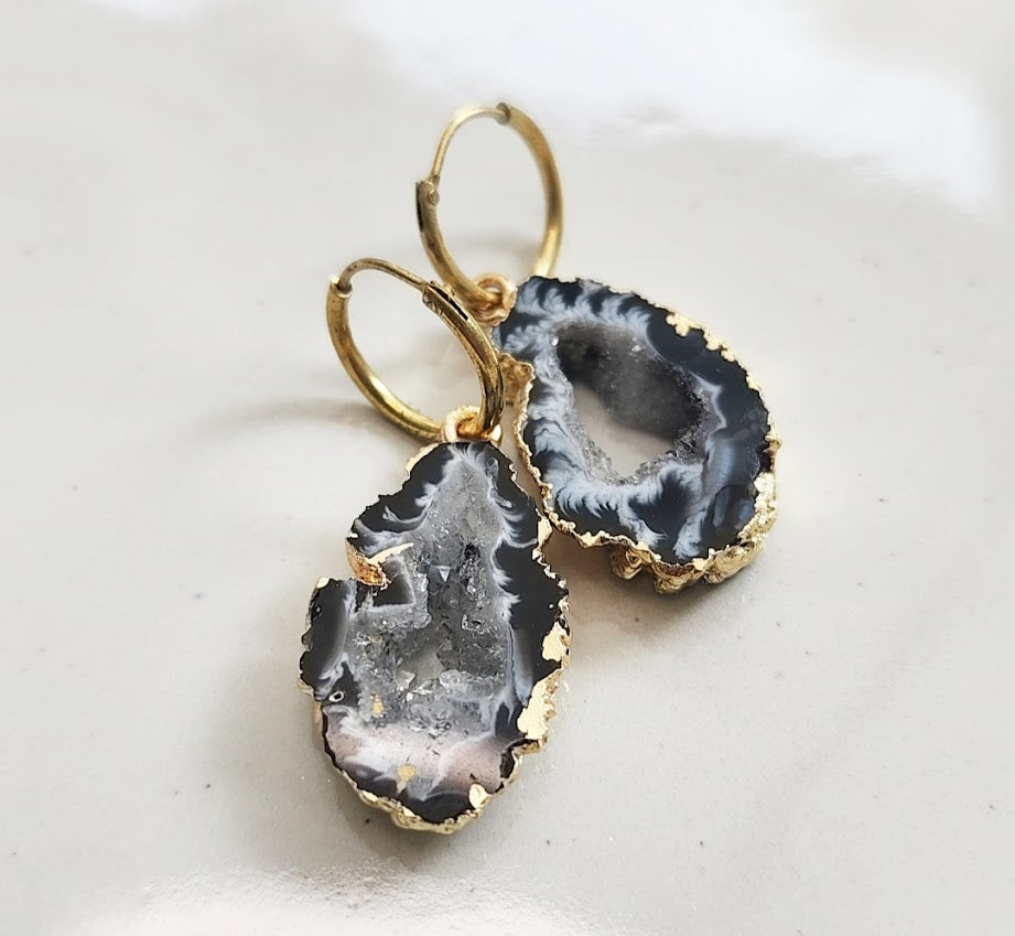 Gold Plated Agate/Druzy Dangle and Drop Earrings