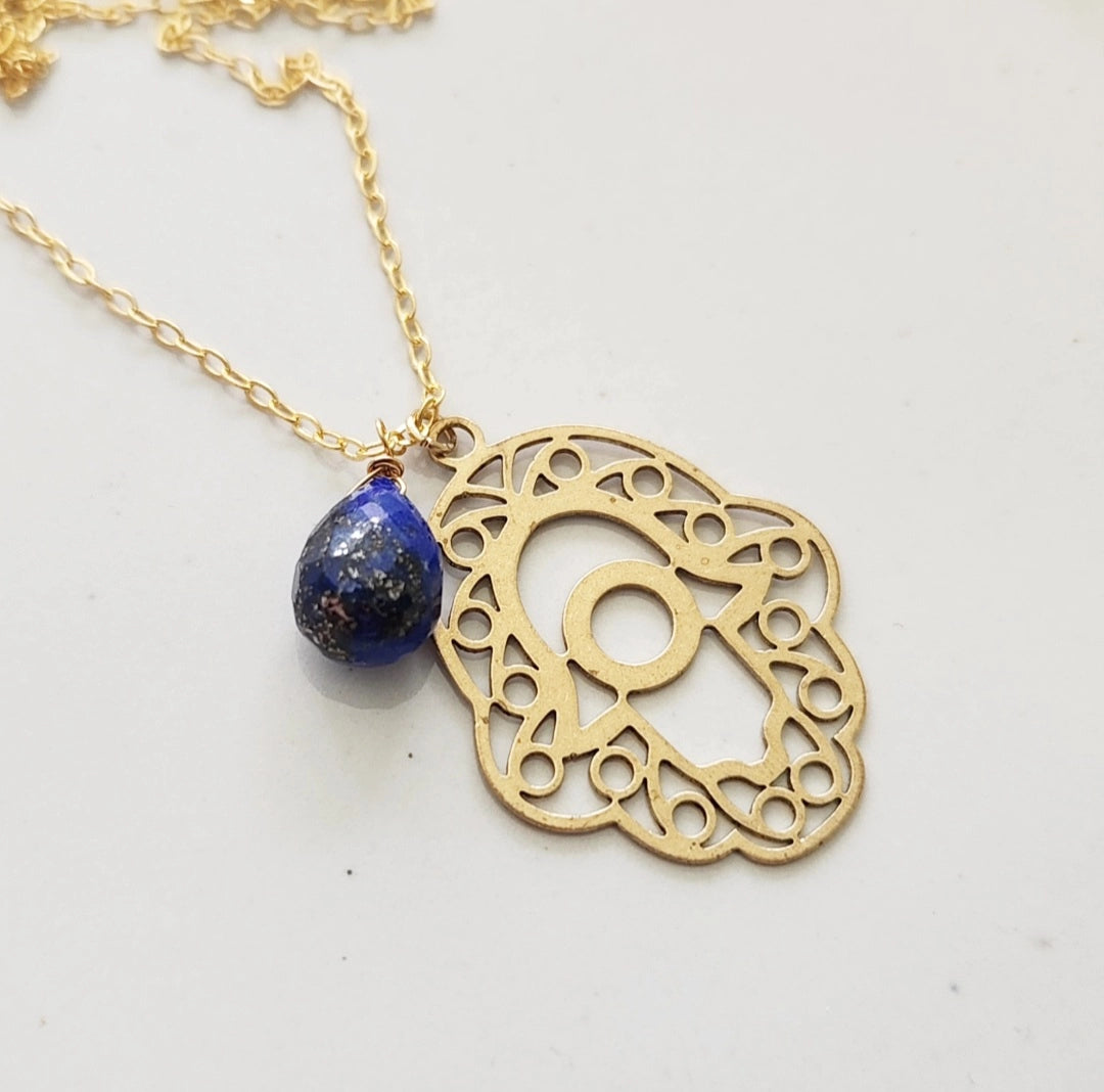 Lapis Lazuli and Hamsa Charm, Evil Eye Protection Necklace