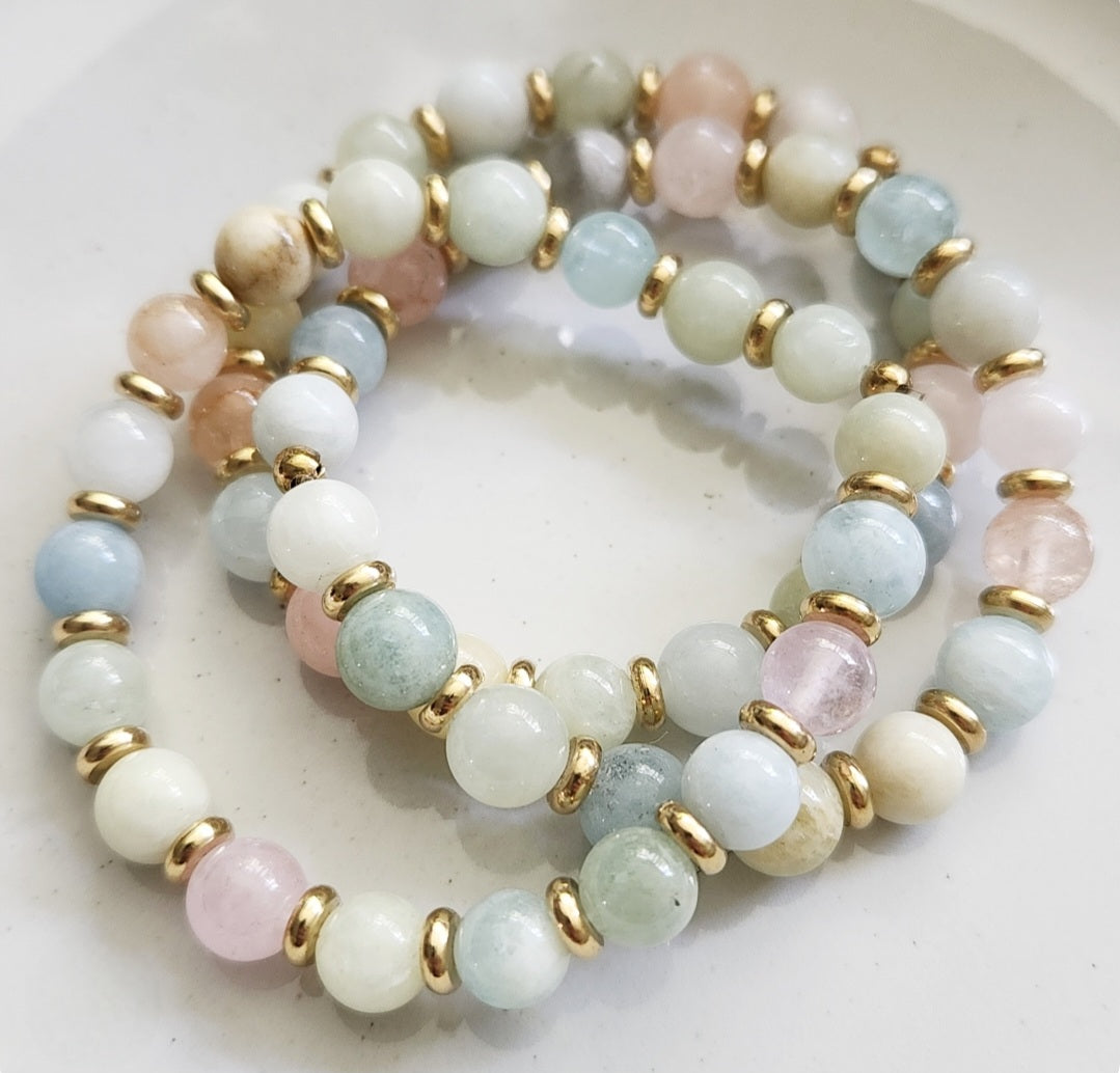 Morganite Beaded Stretch Bracelets For Easter and Spring