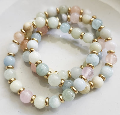 Morganite Beaded Stretch Bracelets For Easter and Spring
