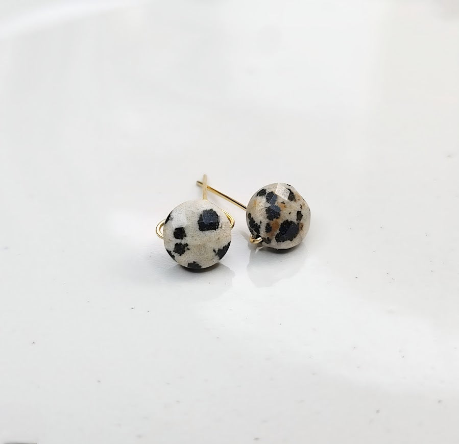 Dalmatian Jasper Faceted Coin Handmade Post/Stud Earrings