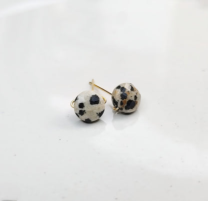 Dalmatian Jasper Faceted Coin Handmade Post/Stud Earrings