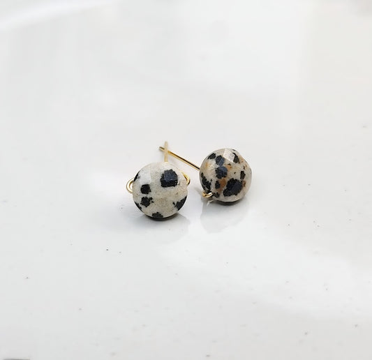 Dalmatian Jasper Faceted Coin Handmade Post/Stud Earrings